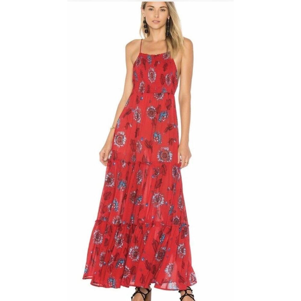 Intimately Free People Garden Party Maxi Dress Size XS Floral Red Lightweight